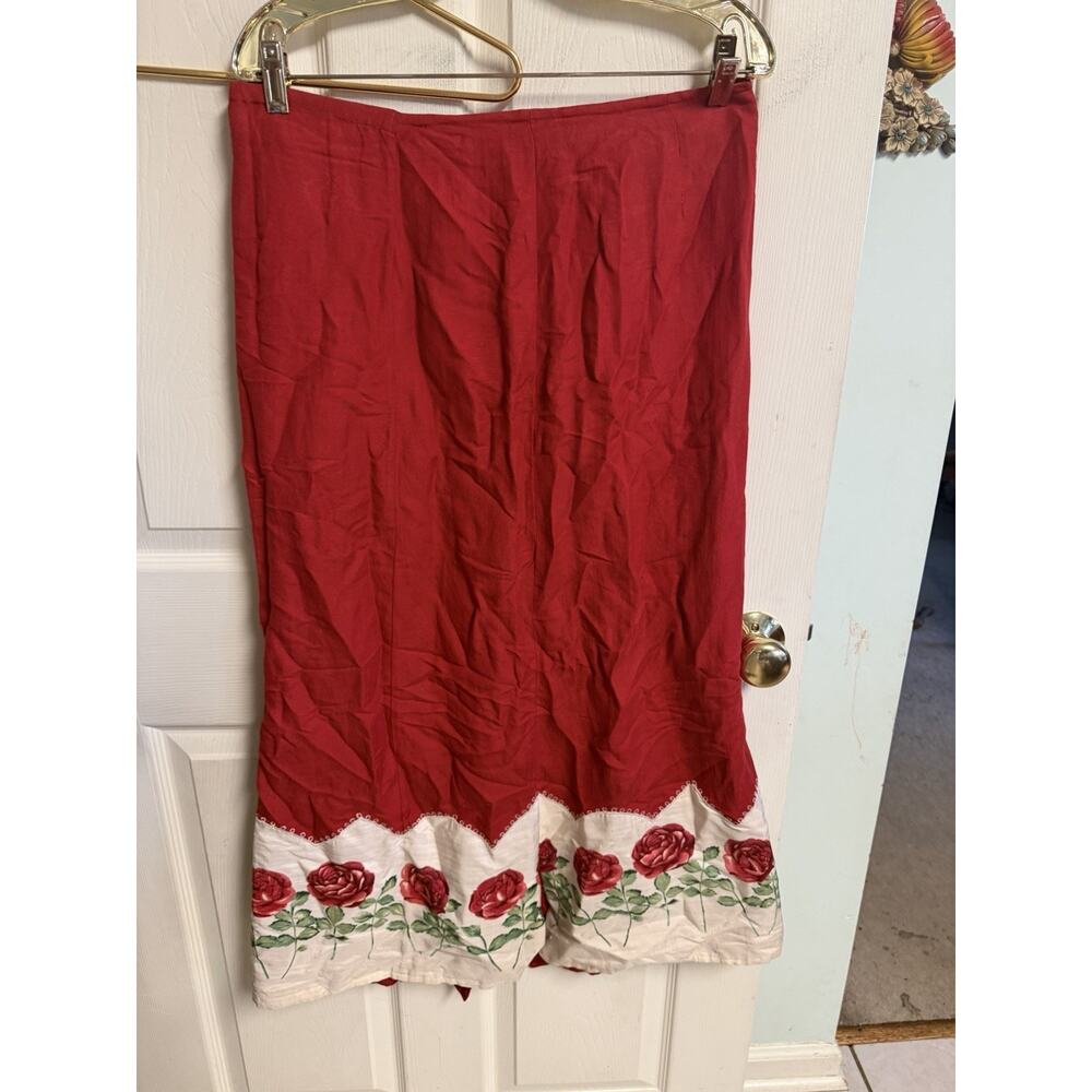 Ivy Floral Linen Blend Maxi Skirt Size 10 Country Roses Modest Med 10 33x35 Y2k